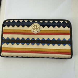 Authentic Tory Burch Robinson Zig-Zag Striped Leather Wallet